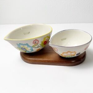 Pier 1 Hand Painted Floral Nesting Stoneware Measuring Cups Set of 2